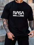 Men's summer fashionable casual loose fit plus size letter pattern printed sports round neck short sleeved T-shirt