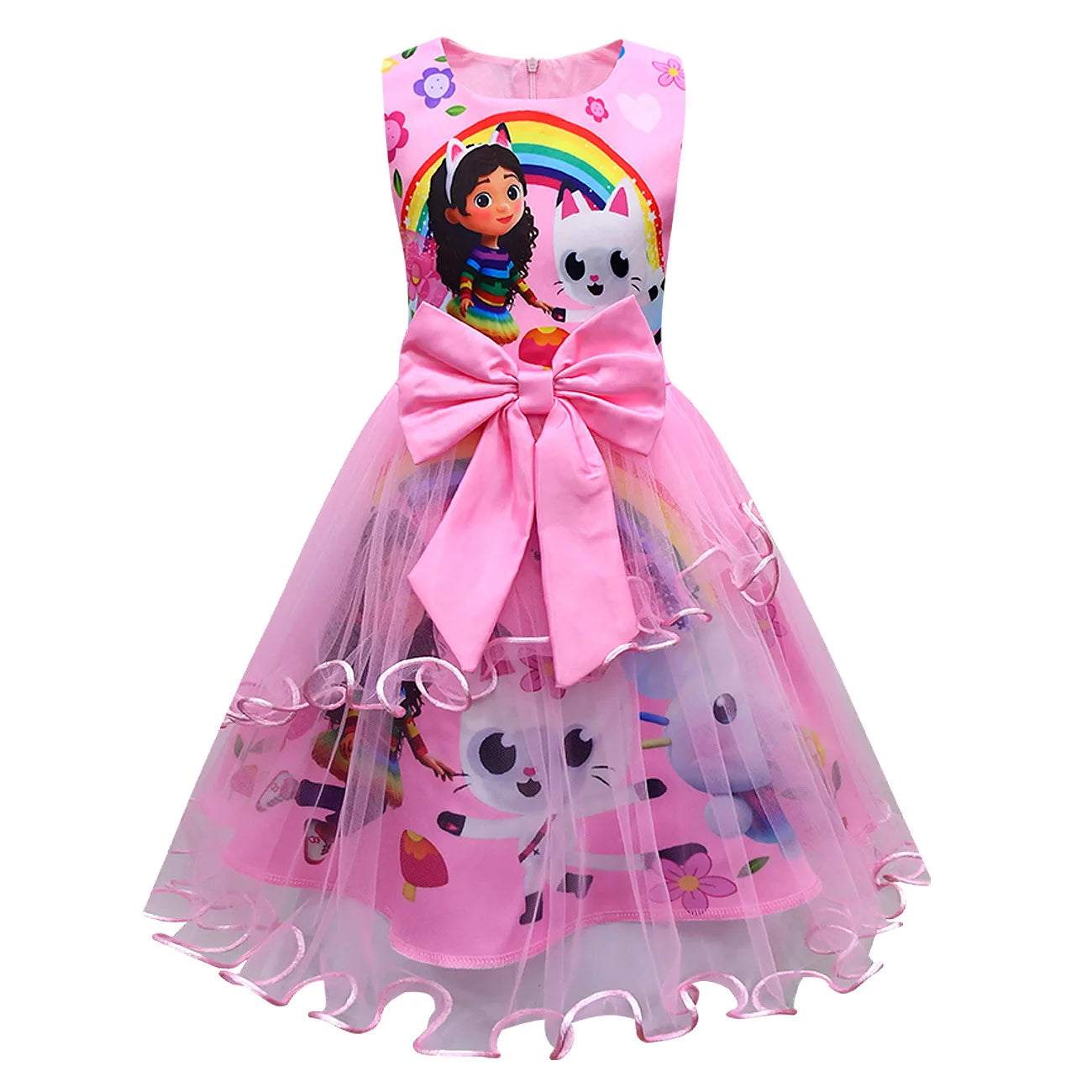 Gabby's Dollhouse Kids Summer Gabby Cats Dress Baby Girls Cute Lace Princess Dress Toddler Girls Birthday Party Dresses Headwear