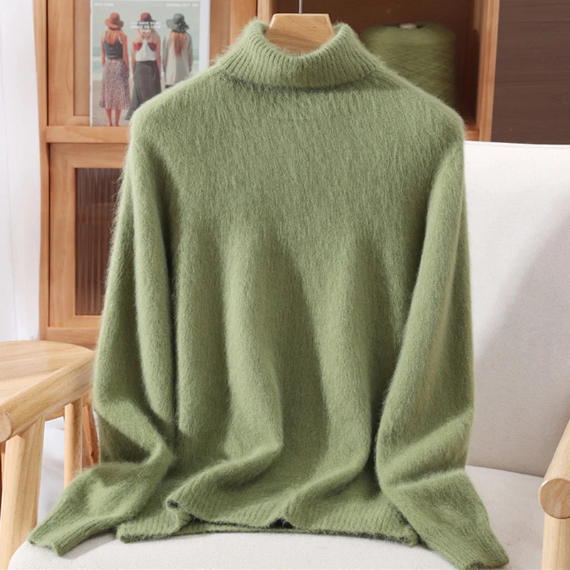 2025 Autumn/Winter New Women's 100% Mink Fur High Collar Sweater With Thick Pullover knit Sweater, Solid Color, High-End Fashion