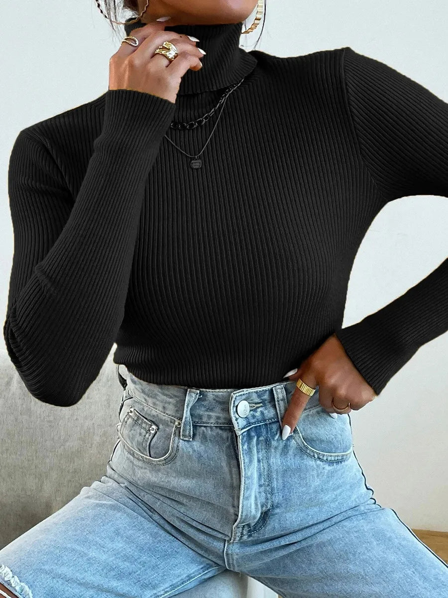 Autumn Winter Women Knit Solid Turtleneck Pull Sweater Casual Rib Jumper Tops Female Home Pullover Y2K Clothing 2026