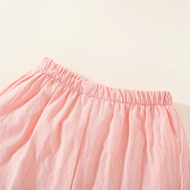 Summer Baby Girl Outfit Set Korean Style Fashion Pink Flower Tops And Cotton Comfortable Solid Color Toddler Shorts