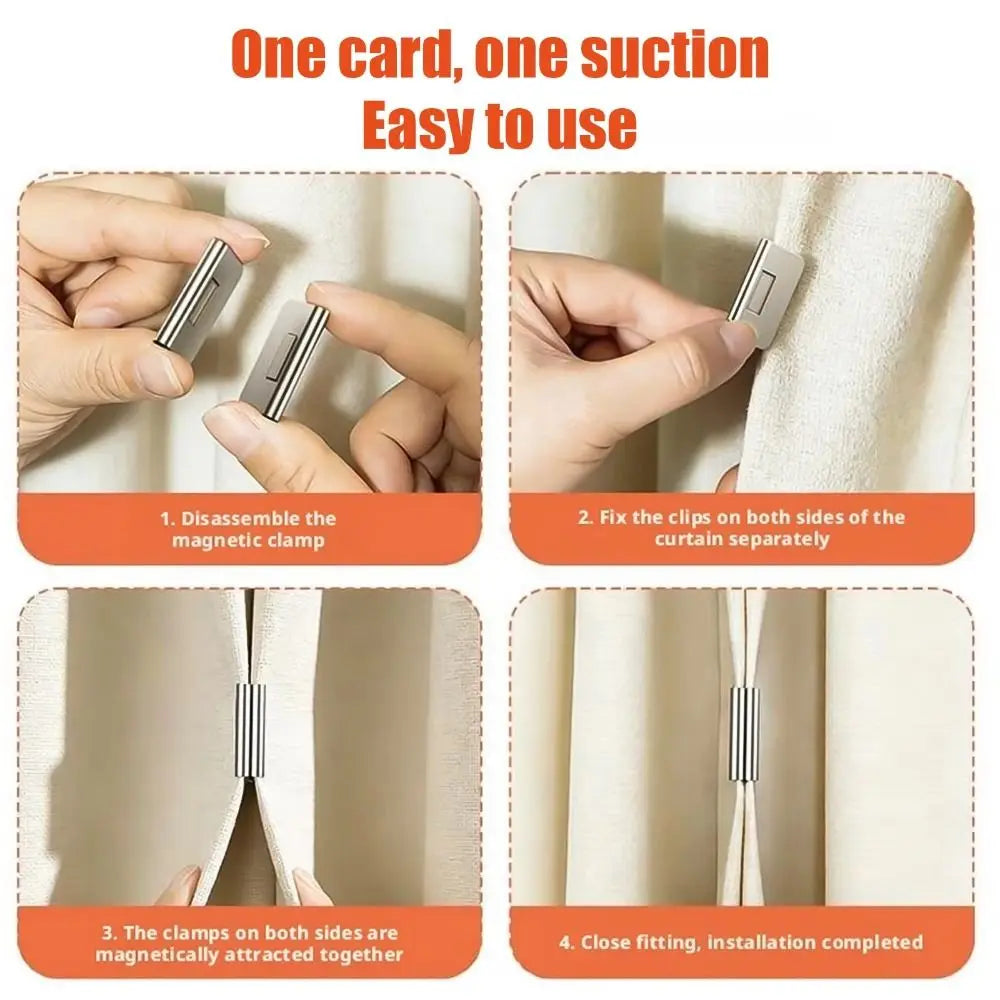 1 Pairs New Metal Curtain Closure Clip Magnetic Attraction Detachable Curtain Clips Curtain Fixed Fastener Window Curtain