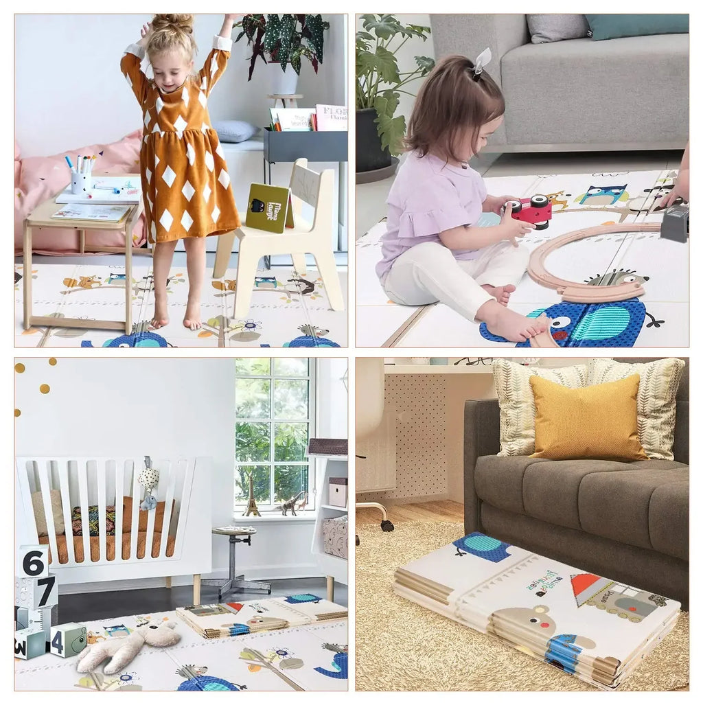 Baby Play Mat Foldable Baby Crawling Pad Reversible Thickening Children Floor Gym Mat Non-Slip Large Playmat BPA Free 200*180cm
