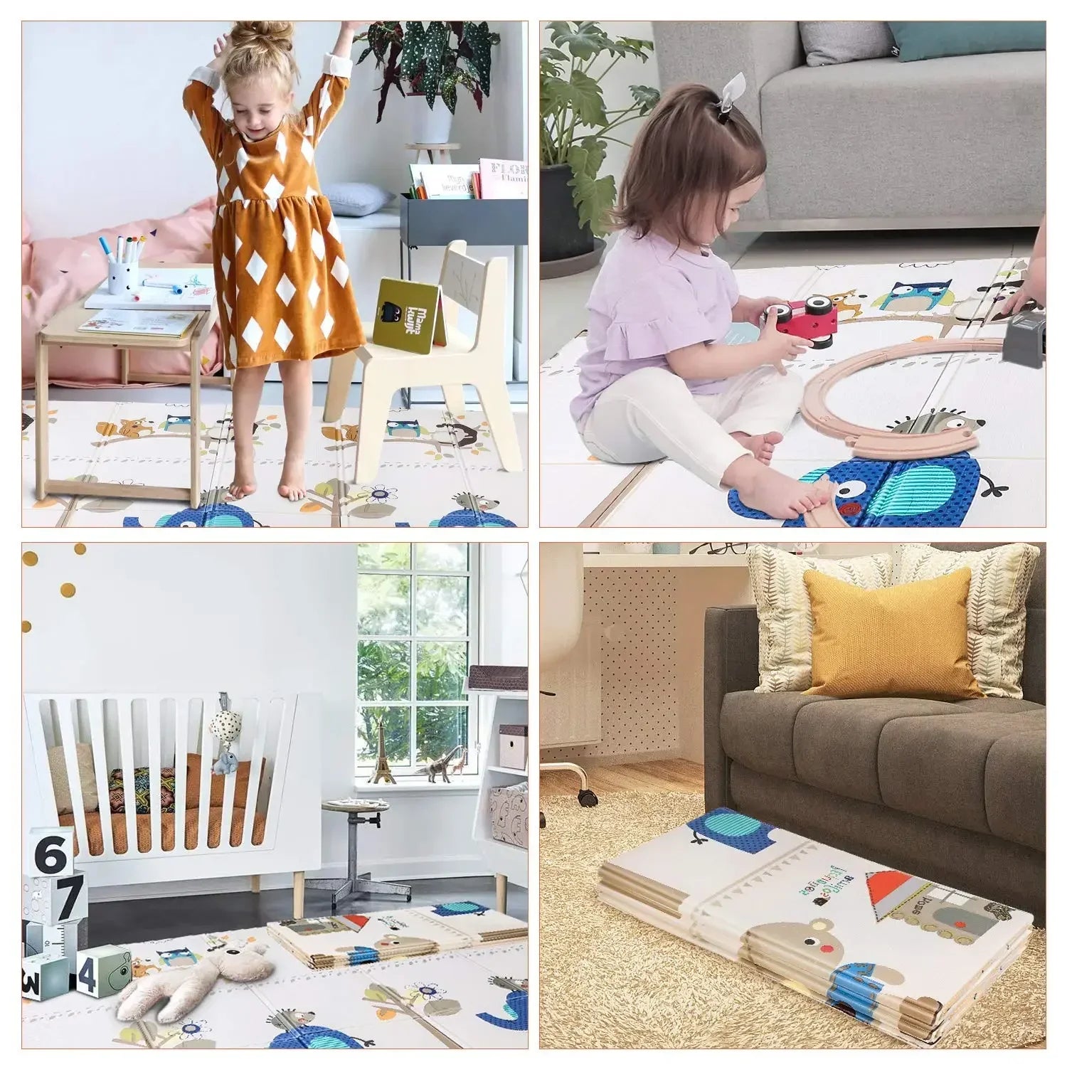 Baby Play Mat Foldable Baby Crawling Pad Reversible Thickening Children Floor Gym Mat Non-Slip Large Playmat BPA Free 200*180cm