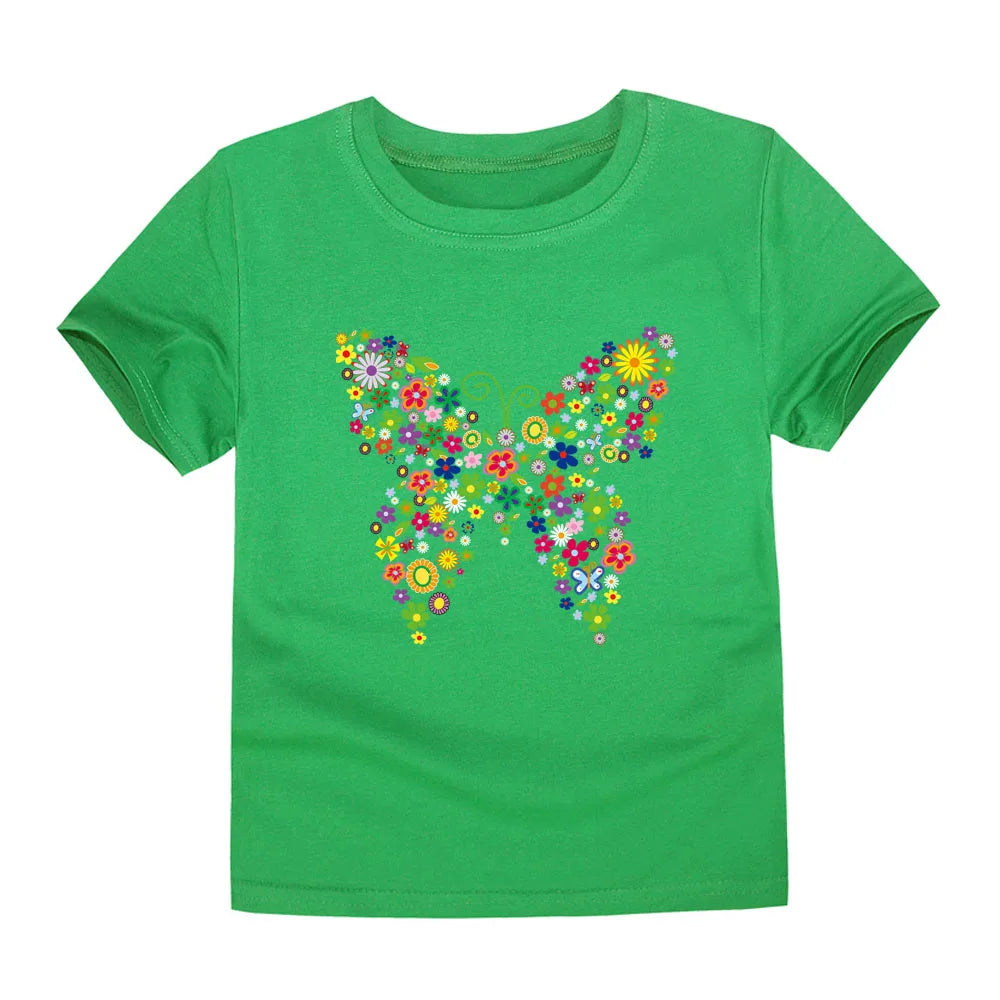Child Kids Tshirts for Girls Clothes 2024 New Summer Pink Red Blue Luxury Toddler Girl T Shirt Kawaii Unicorn Flower Korean Tees
