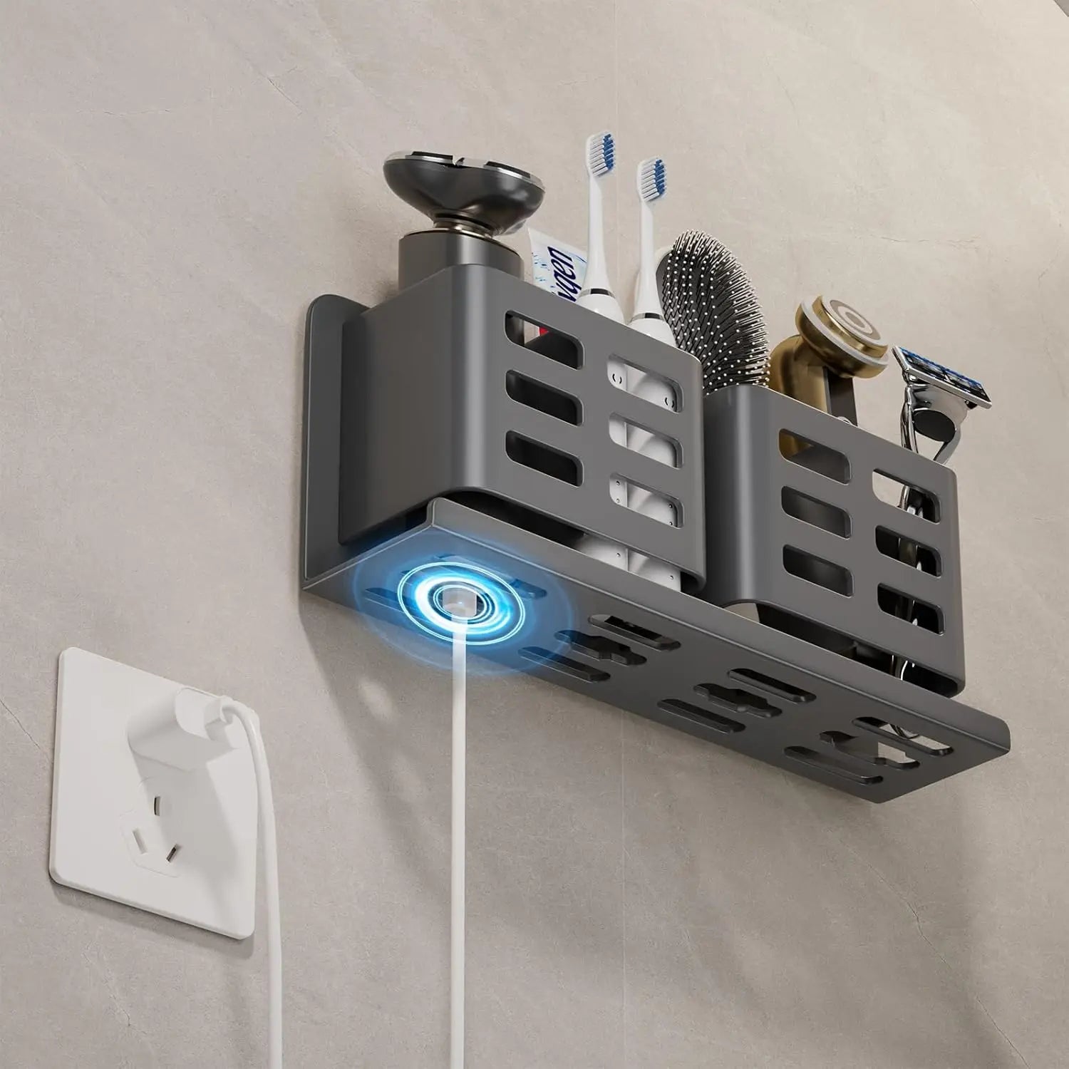Wall Mounted Storage Holder 1Pc Hanging Bracket Box for Bathroom Toiletries Kitchen Office Adhesive or Screw Mount Sturdy