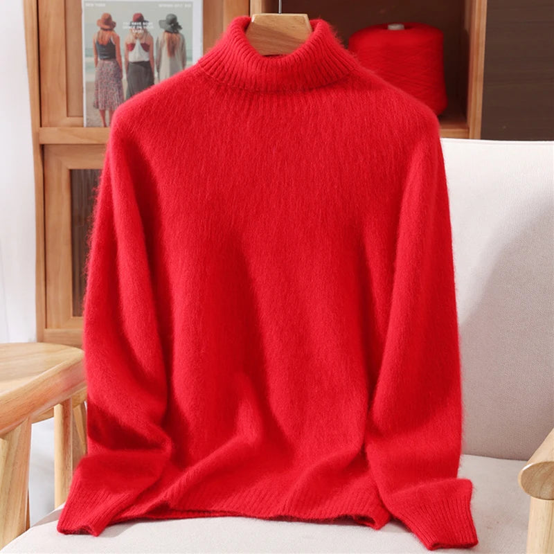 2025 Autumn/Winter New Women's 100% Mink Fur High Collar Sweater With Thick Pullover knit Sweater, Solid Color, High-End Fashion