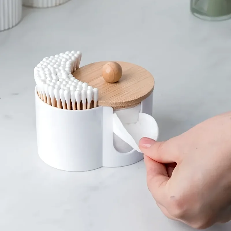 Desk-mounted PS Cotton Swab & Cotton Pad Storage Box with Lid - Dustproof Plastic Container for Cosmetics and Powder Puffs