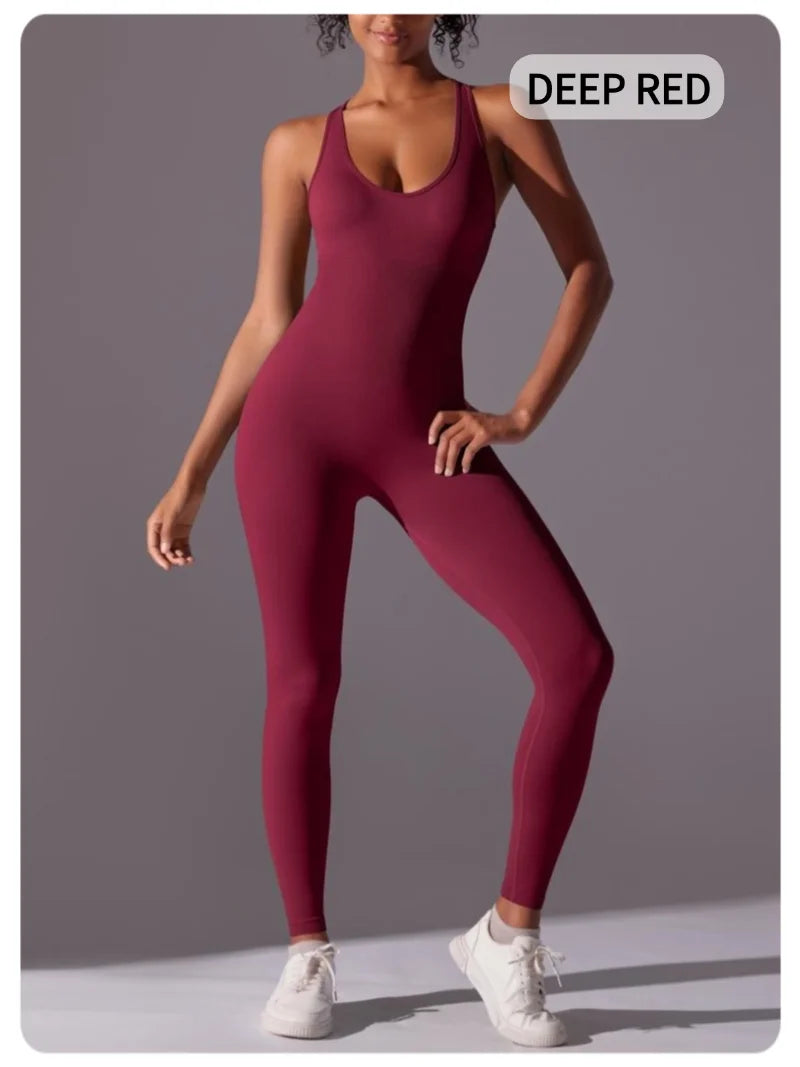 Gym Set Women Training Yoga Suit Sportswear Women Sports Jumpsuit Fitness Rompers Stretch Workout Bodysuits Sexy Back V Jumpsuit