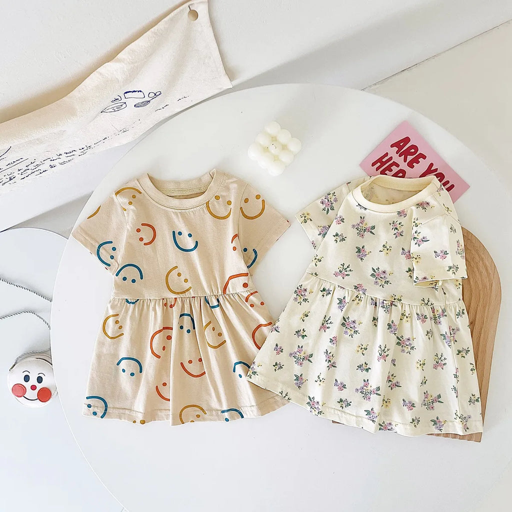 Sanlutoz Summer Baby Dress Holiday Short Sleeve Casual Kids Girls Clothing Cute Printing