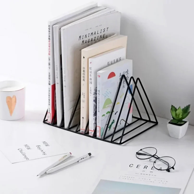 Book Storage Rack Desktop Iron Bookshelf Vinyl Records Holder Student Stationeres Organizer Newspapers Magazines Stand
