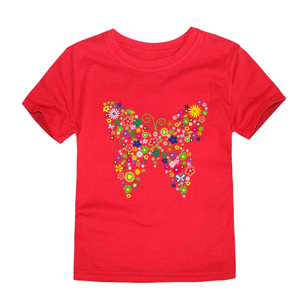 Child Kids Tshirts for Girls Clothes 2024 New Summer Pink Red Blue Luxury Toddler Girl T Shirt Kawaii Unicorn Flower Korean Tees