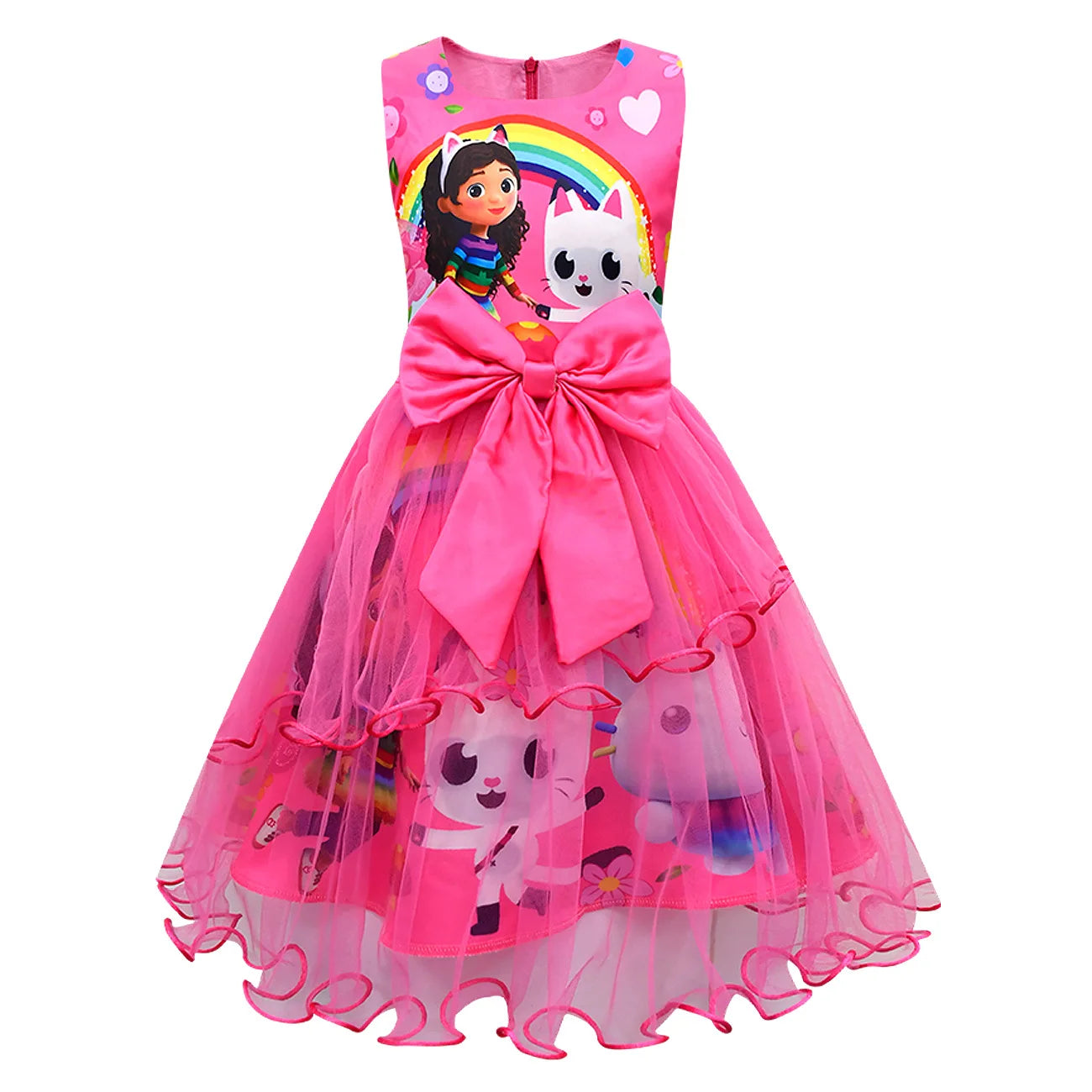 Gabby's Dollhouse Kids Summer Gabby Cats Dress Baby Girls Cute Lace Princess Dress Toddler Girls Birthday Party Dresses Headwear