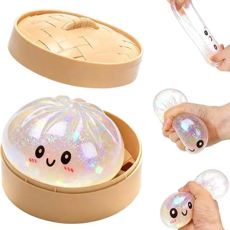 Simulation Steamed Bun Glitter  Toy Soft Elastic Stress Reliever Squeeze Toy for Home Office Anxiety Relief