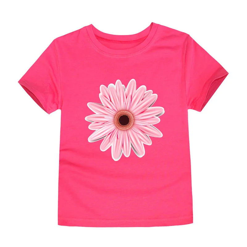 Child Kids Tshirts for Girls Clothes 2024 New Summer Pink Red Blue Luxury Toddler Girl T Shirt Kawaii Unicorn Flower Korean Tees