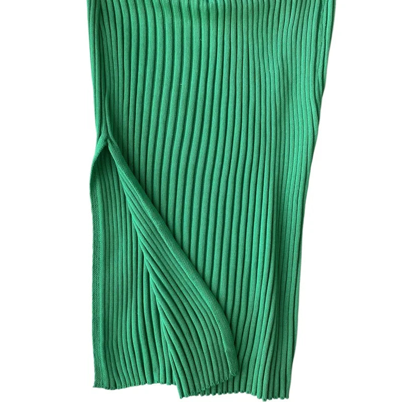 Green Twist Front Cutout Slit Midi Dress Women's Sleeveless Sundress V Neck Stretchy Ribbed Knit Party Clubwear Dress Outfits