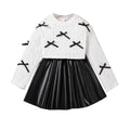 Girls Suit Autumn New 2PCS Solid Color White Bow O-Neck Long Sleeve Top & Black Skirt For Girls 8-12 Years Kids Fashion Outfit