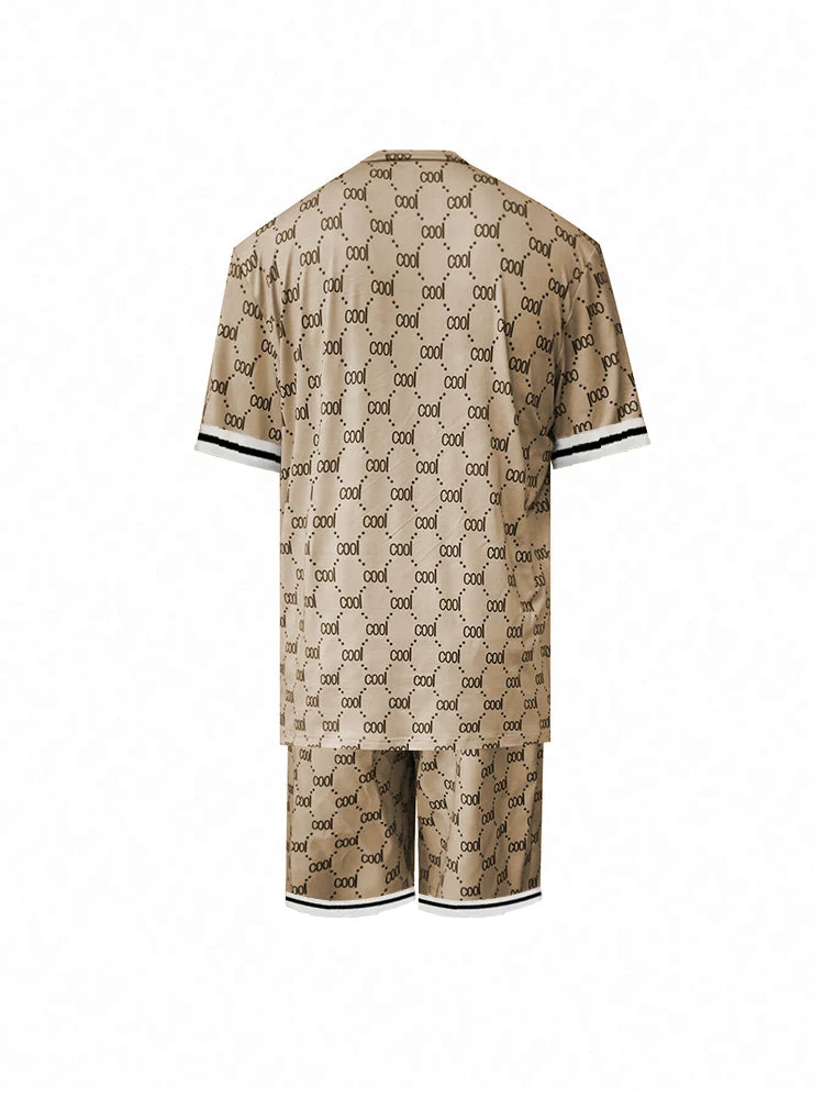 Casual Men's Suit Fashion Letter Printed Flower Color Round Neck Short Sleeve Shorts Personalized Trend Two Piece Clothing