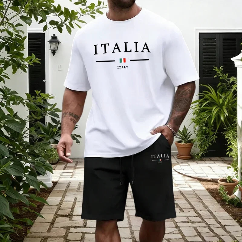Italy Fashion Men's Set T-shirt and Shorts Summer Daily Casual Sports Short Sleeve Tracksuit Home Outdoor Comfort Soft Outfits